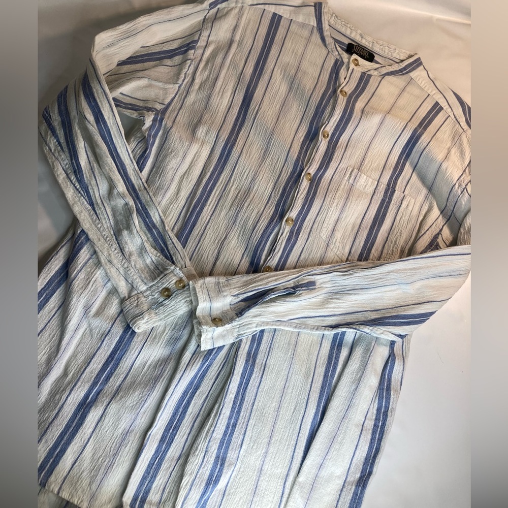 Stefano Man Vintage 90s blue white Striped Long Sleeve Button Shirt Mens XXL